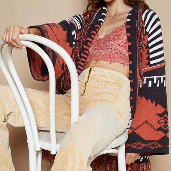 #123 POL PATCHWORK AZTEC CARDIGAN - Picture 2 of 4